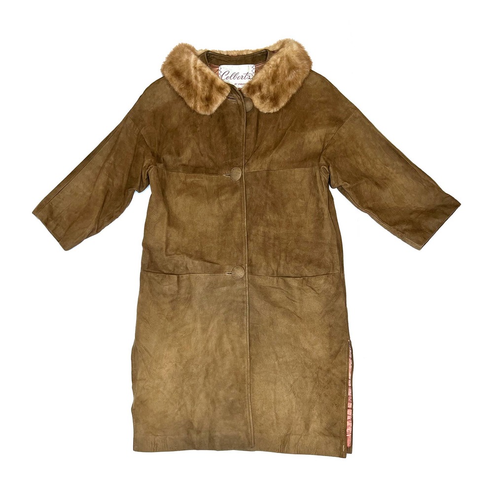 Colbert's of Amarillo 1940s Vintage Leather Fur Trim Collar Coat